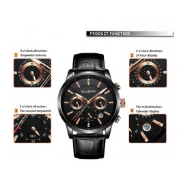 Men’s leather strap nightlight pointer water resistant watch